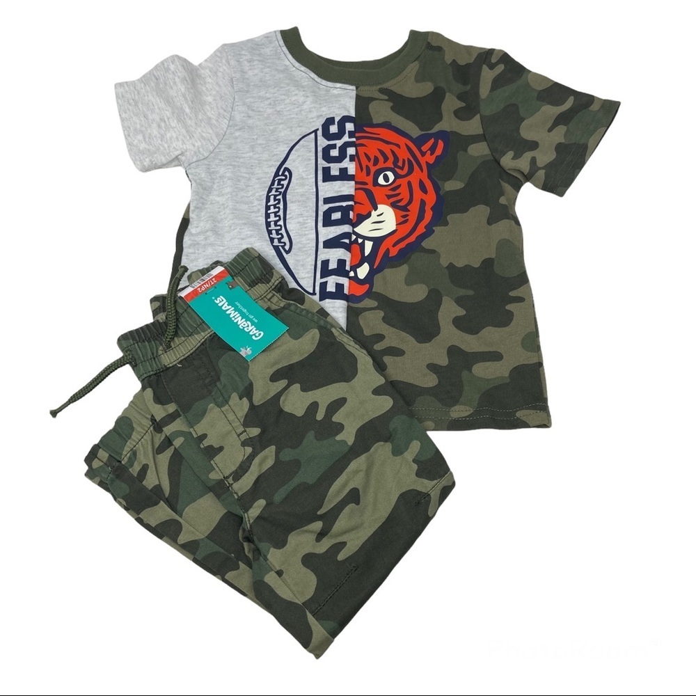 Garanimals Boys 2T/NP2 Green Camouflage Pants with Top Combo NWT “Fearless”